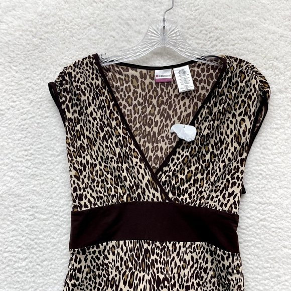 NWT NEW No Boundaries Brown Beige Cheetah Leopard Slinky Stretch Babydoll Top L - Picture 3 of 10
